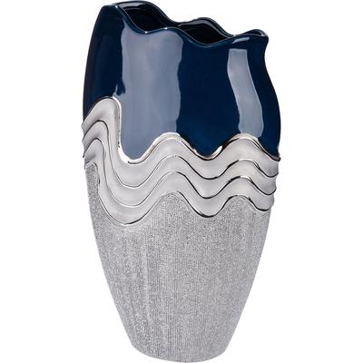 Tischvase GILDE "Vase Wavy", blau (dunkelblau, silberfarben), B:22,5cm H:39cm T:11,3cm, Keramik, Vasen