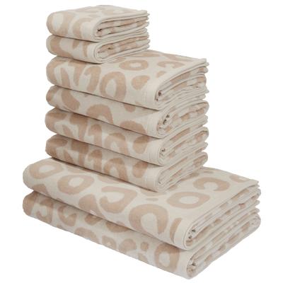 Handtuch Set OTTO HOME "Anna Leopardenmuster, 8-tlg Handtuch-Set, 100% Baumwolle", beige (sand, natur), 8, Frottiervelours, Frottiervelours, Obermaterial: 100% Baumwolle, Handtuch-Sets, Duschtücher, Handtücher und Gästetücher, weich, modern, Animal...