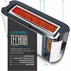 Arendo Frühstücks Set, Edelstahl Wasserkocher 1,5l Temperaturwahl & 2 Scheiben Langschlitz Toaster, Weiss, Wasserkocher, Weiss