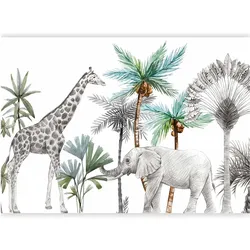 Artgeist, Tapete, Fototapete - Jungle Animals Wallpaper for Children's Room in Cartoon Style (200 x 140 cm)