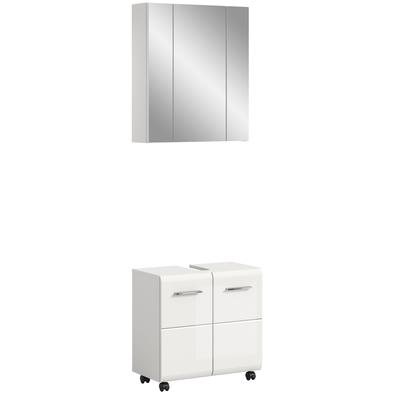 Badmöbel-Set WELLTIME "FLORENZ, 2-tlg. Bad-Kombination, hochwertige MDF-Front", weiß (weiß, weiß hochglanz), B:60cm H:185cm T:30cm, Kastenmöbel-Sets, Badmöbel-Set, Bad-Kombination, Bad-Möbel, Badezimmer, Kombination, Kombi
