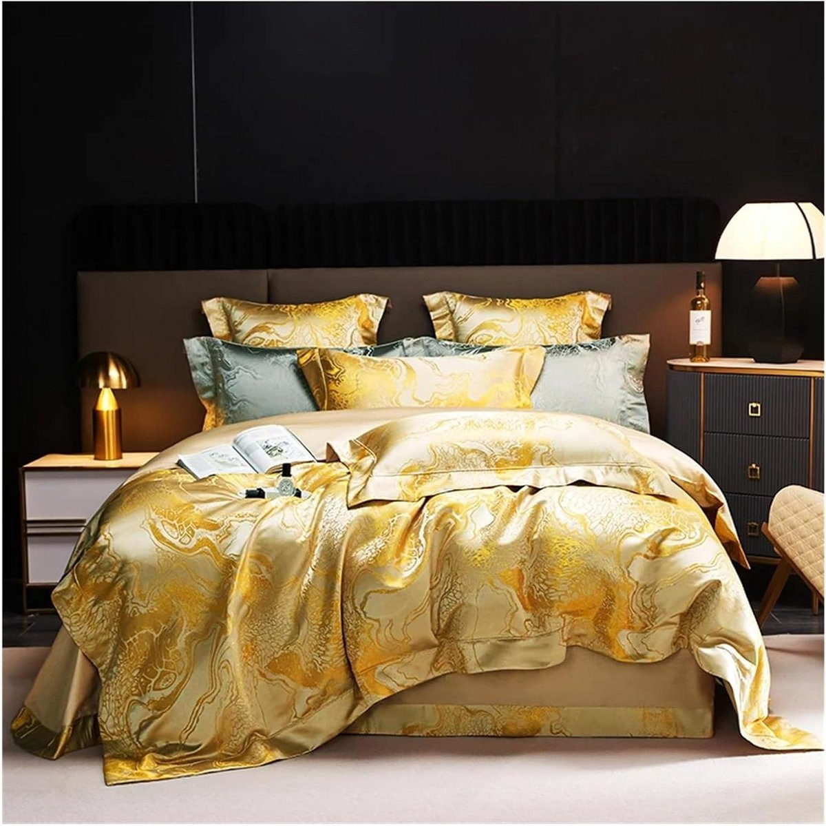 Gouden Jacquard Dekbedovertrek Set voor Volwassenen
