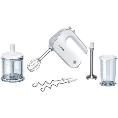 BOSCH Handmixer "Styline MFQ4080, Edelst. Rührbesen/Knethaken, Mixfuß, 5 Stufen, weiß", bunt (weiß, silberfarben), Mixer, Zerkleinerer, Turbotaste, leichtes Gehäuse, Made in Europe