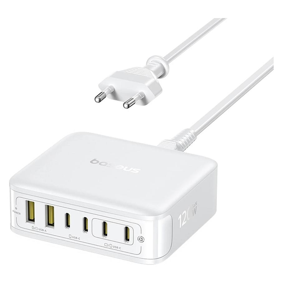 Baseus Stacja ładująca EnerFill FH21 120W 4xUSB-C + 2xUSB-A - biała (120 W, 6 Ports) (6932172698324)