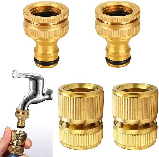 Tuinslang snelkoppelingsset van massief messing in goud, 2 stuks, 3/4 inch