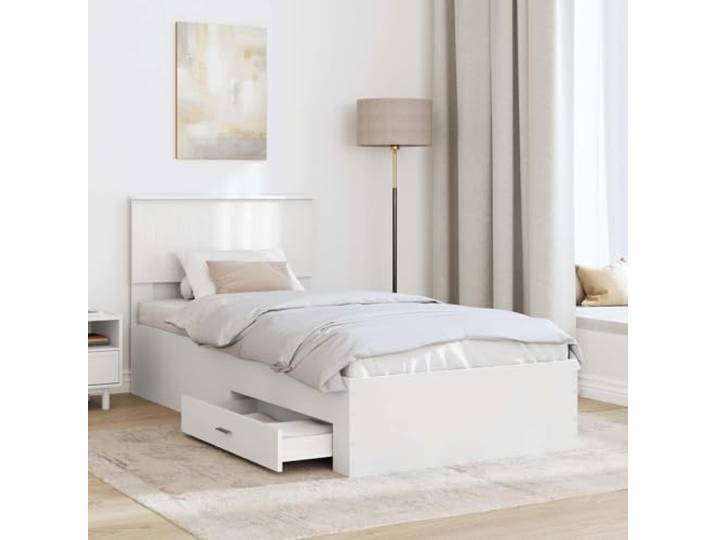SKTQYQO Einzelbett weiß 90 x 190 cm mit Stauraum Technisches Holz, integrierte Schubladen, feste Latten, modernes Design, einfache Montage
