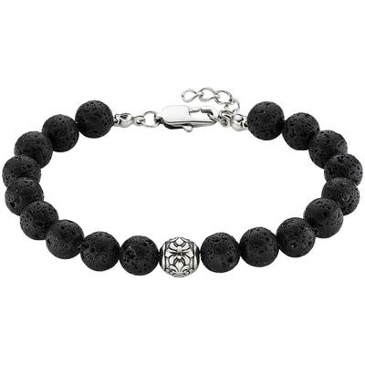 Armband BRUNO BANANI "Schmuck Geschenk Edelstalarmband mit Lavasteinen", schwarz (edelstahlfarben, schwarz, schwarz), Armbänder, Damen, 21cm, Edelstahl, Armband, mit Lavastein