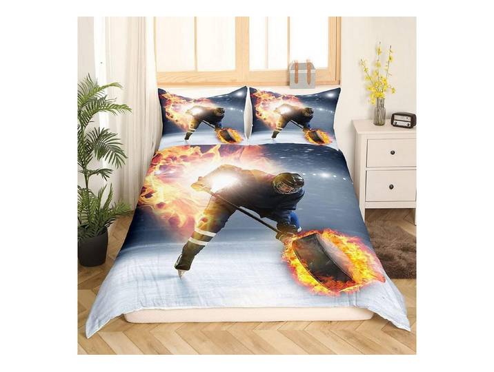 LuxusKollektion Jugendbettwäsche Eishockey Bettwäsche Set 155x220 Gold Flame