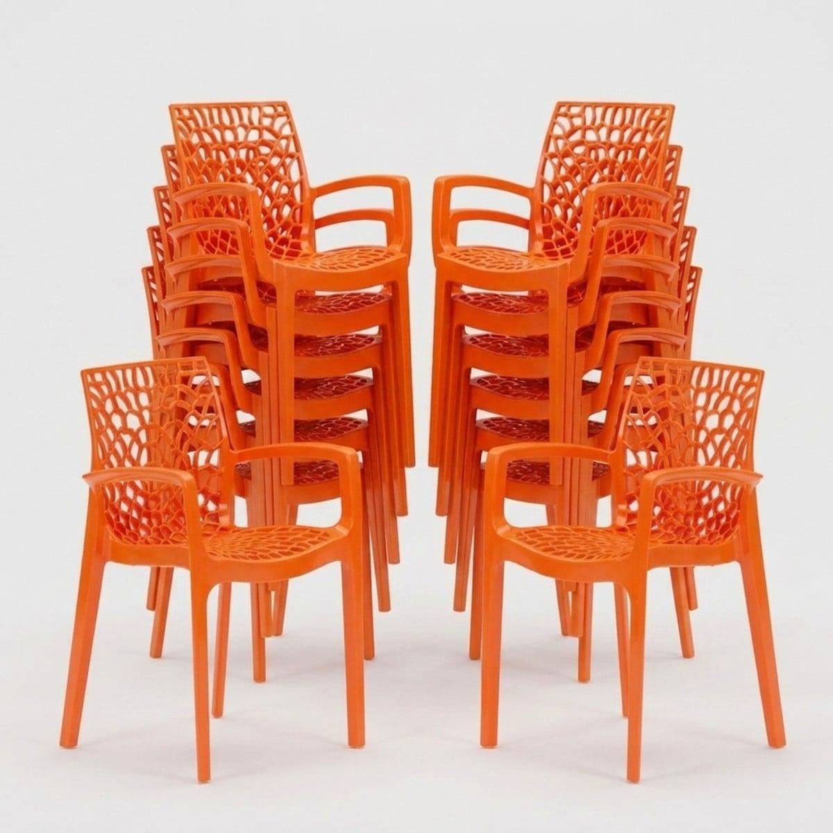 22er Set Gruvyer Arm Grand Soleil Stühle poliertem Polypropylen mit Armlehnen - Orange