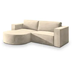 ECKSOFA SORELA M L-S Creme Velours-Stoff mit Schlaffunktion