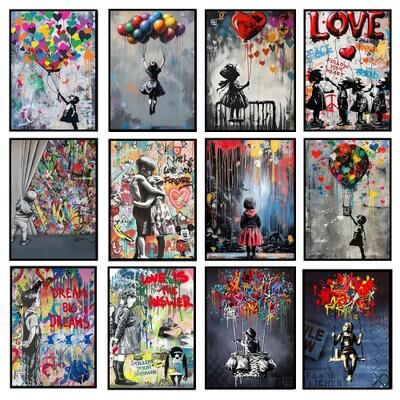 Uplift Essentials Banksy Graffiti Art Poster Street Art Series Canvas Mural Modern Banksy Image Wall Art style 14 16x20 In