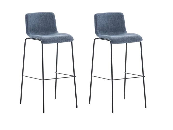 TPFLiving 2er Set Barhocker Hope 4-Fuß Gestell schwarz Stoff - Blau