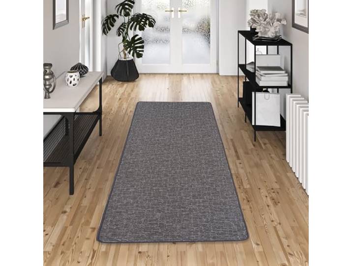 Schlingen Designer Teppich Läufer Niva Anthrazit - Pflegeleichter & Strapazierfähiger Teppich aus 100% Polypropylen, Modern für Flur, Diele & Korridor, Melierte Struktur, Langlebig & Robustes Material