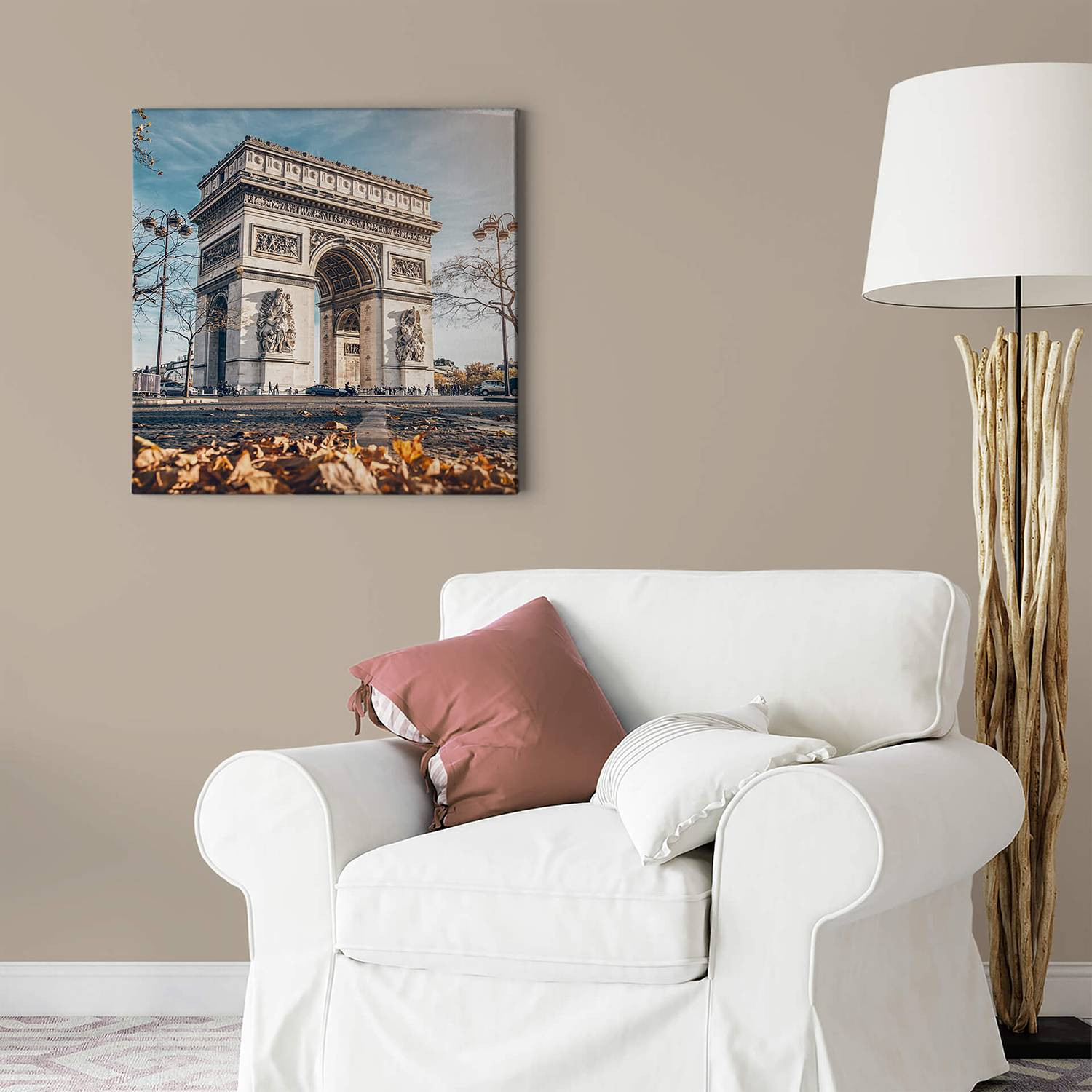 home24 Paris Arc De Triomphe wanddecoratie beige, 50 x 50 cm