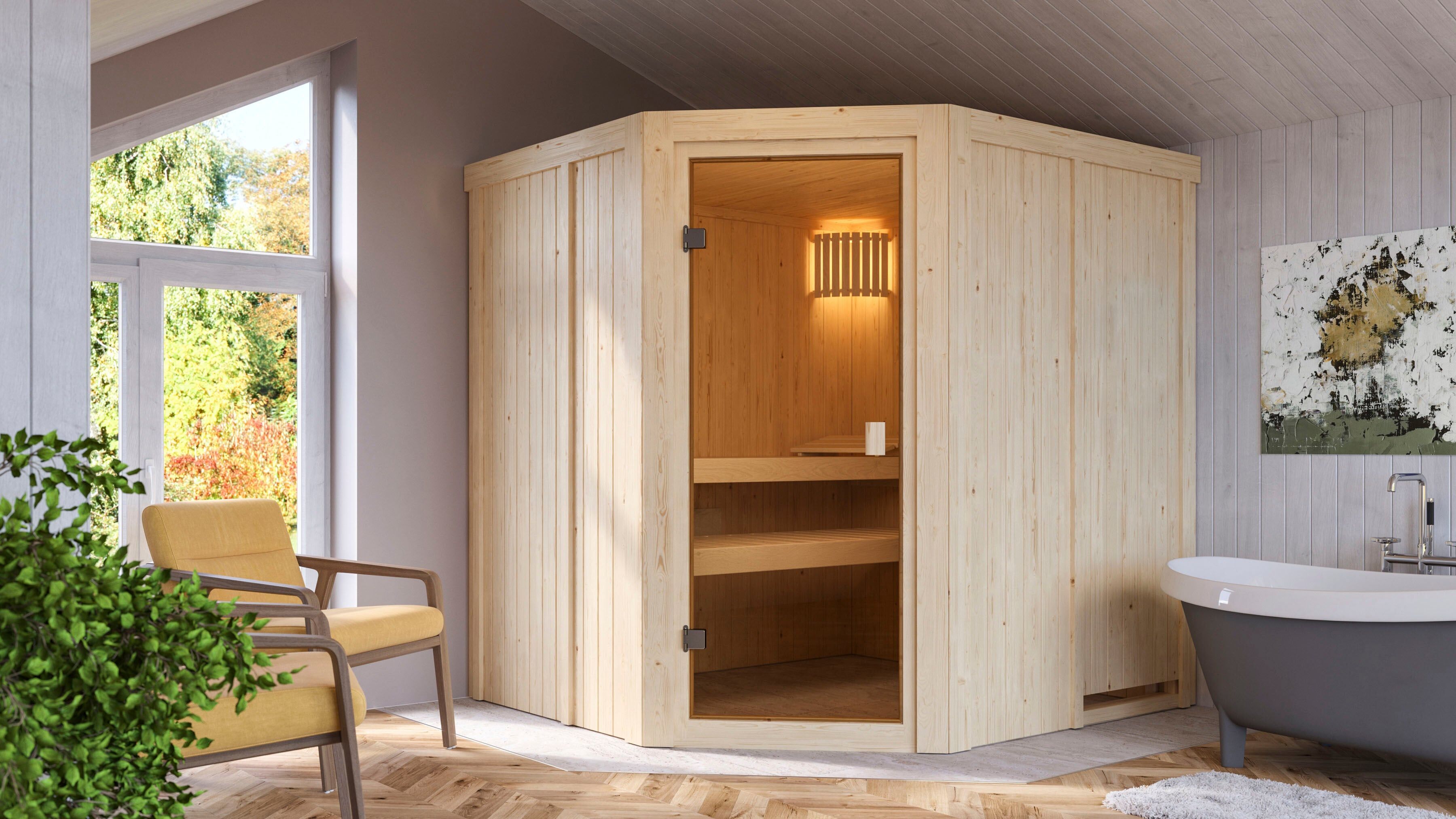 Sauna KARIBU "Bodo", beige (natur), (ohne Ofen), Saunen, Sauna
