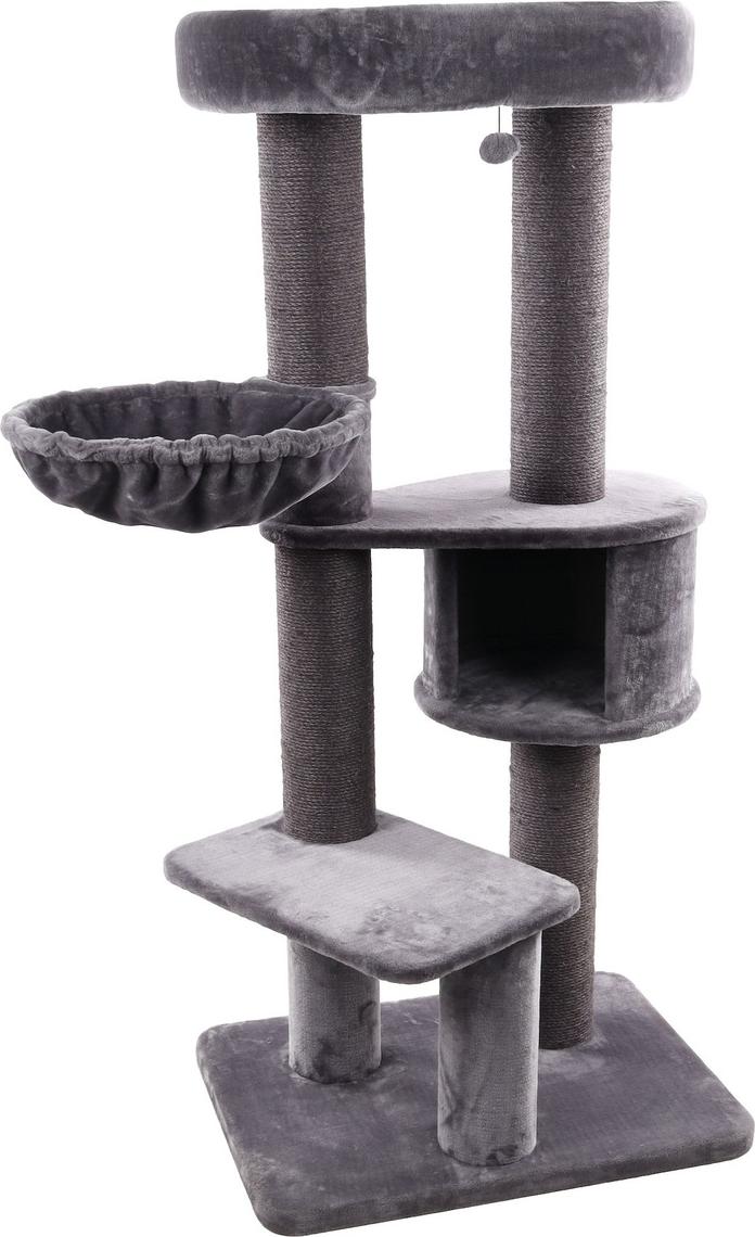Kratzbaum Eiko, grau, 100 x 73,5 x 164 cm (B x T x H), Kratzstämme 15 cm Durchmesser, mit Hängematte