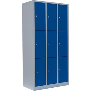 ClassiX Schließfachschrank X-520331, blau, 9 Fächer, Stahl, 87 x 180cm, mit Zylinderschloss