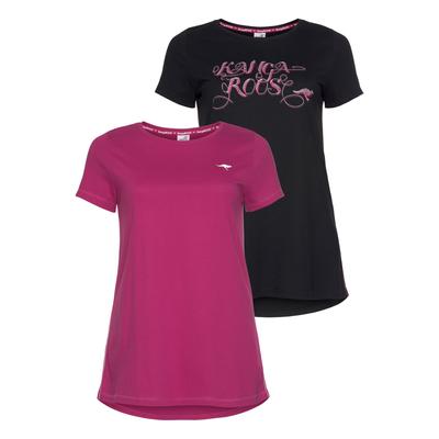 Longshirt KANGAROOS, Damen, Gr. 48/50, pink (schwwarz, fuc), Jersey, Obermaterial: 60% Baumwolle, 40% Polyester, bedruckt, unifarben, figurumspielend Po-bedeckend, Rundhals, Shirts Longshirt, Kurzarm, figurumschmeichelnde Passform, große Größen