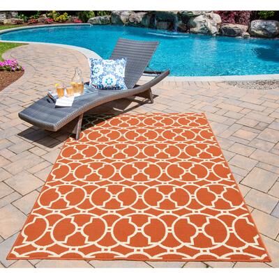 "Momeni Baja Moroccan Tile Orange Indoor/Outdoor Area Rug. - 8'6"" x 13'"