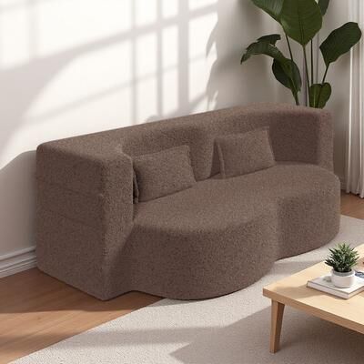 ZWYO HOSIMU "78"" Full Size Floor Sofa with 2 Pillows, Convertible Teddy Fabric Foam-Filled Sleeper Sofa Bed, Folding Mattress for Living Room"
