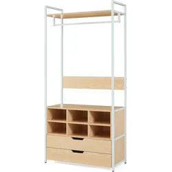 En.Casa, Garderobe + Kleiderstange, Garderobenständer Larem mit 6 Fächern Weiss/Eicheoptik