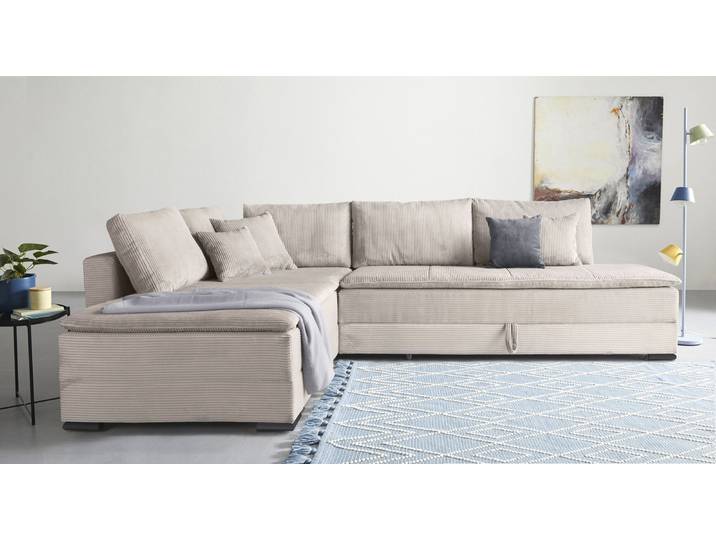 Home affaire Night & Day L-Form, B: 321 cm, mit Dauer-Schlaffunktion 180x200 cm Schlaffunktion, Bettkasten, Topper & 3 Zierkissen, Boxspringbett Cord