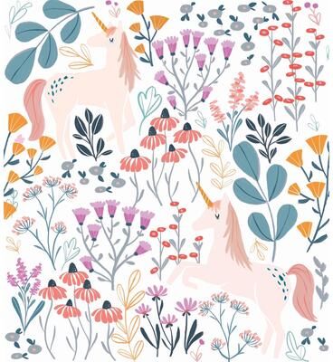 Roommates White & Pink Clara Jean Unicorn Paradise Peel and Stick Wallpaper