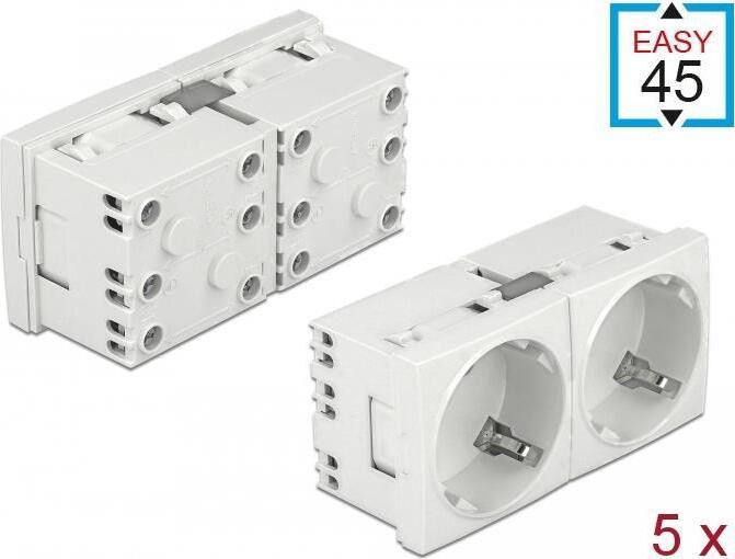 Delock Netwerkstopcontact Easy 45 met 45 graden hoek en dubbele aansluiting, wit, 5 stuks