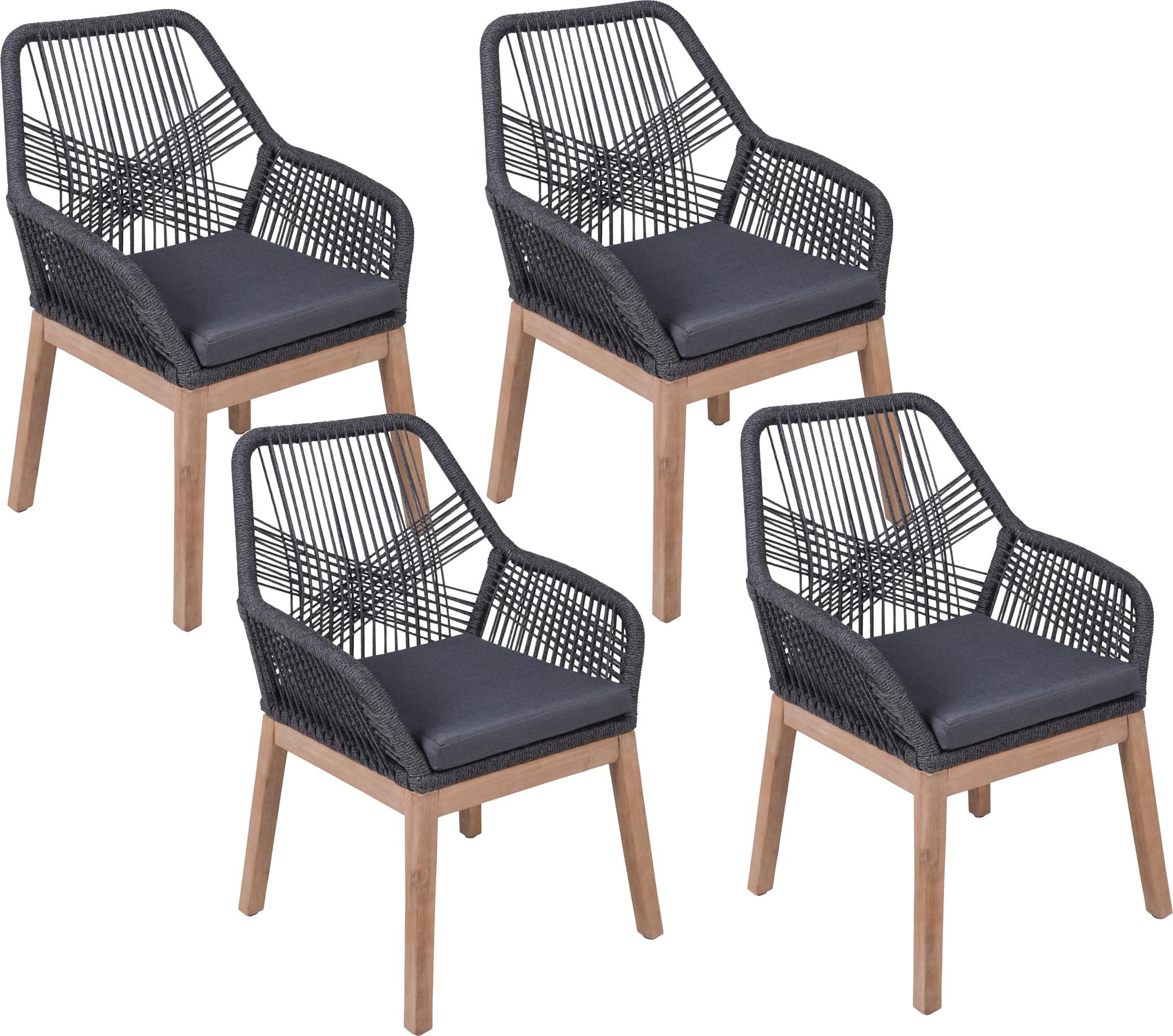 Gartenstuhl 4er Set MARCUS - Akazie, Anthrazit, mit Seilbespannung | Gartenstühle Wetterfest Essstühle Outdoor Terrasse