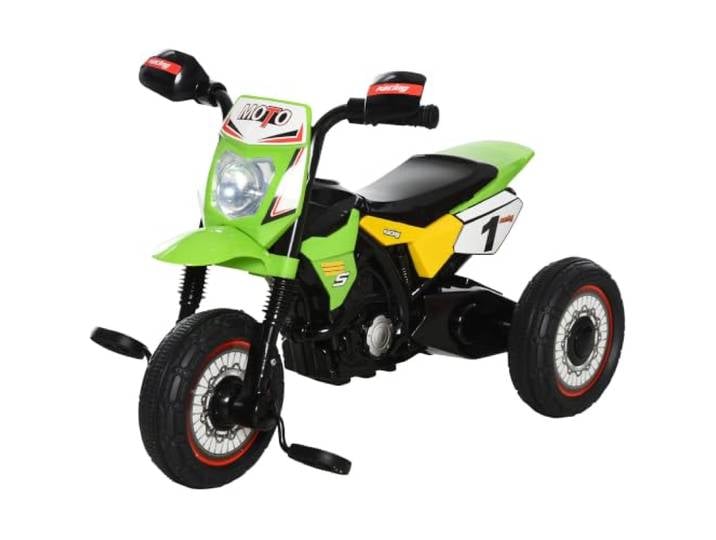HOMCOM Tricycle Enfants Moto Cross Effets Musicaux et Lumineux Vert Coffre Rangement