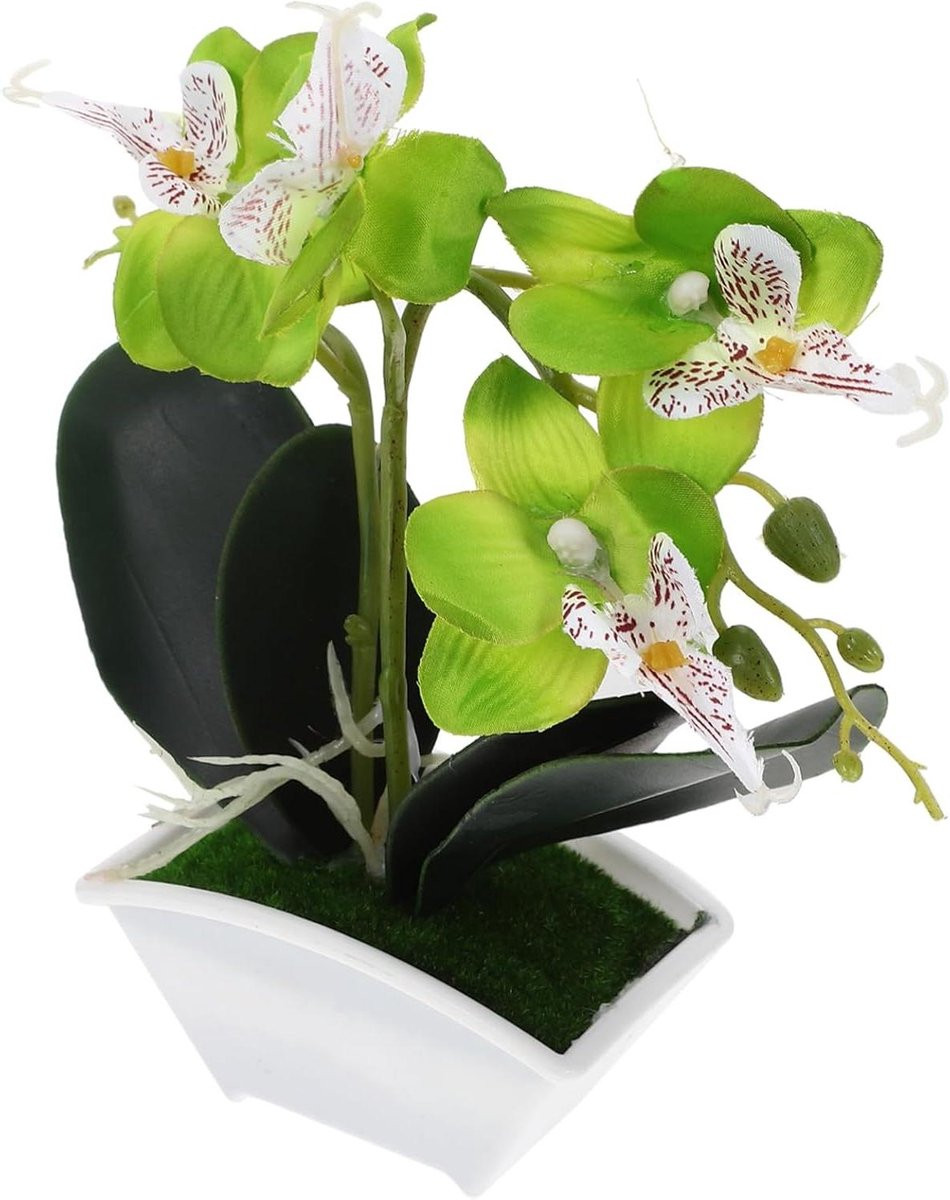 Realistische Nep Orchidee Kunstbloem in Pot - Groen - Hoogte: 27 cm
