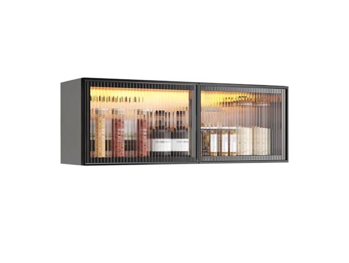 An der Wand montierter Küchenvitrinenschrank, moderne graue und weiße Speisekammer mit Türen und Regal(Black-b,120x32x19cm)