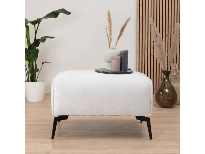 Livin24 Pouf scandinave tissu chiné Vegas blanc