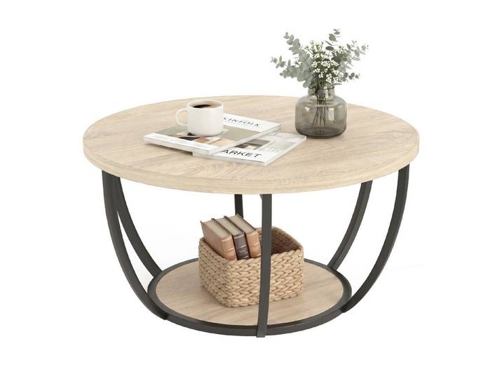 kowdom Couchtisch Couchtisch rund 80 cm 2 Ebenen Metall, 80 cm, 2 Ebenen, 35 mm, Metall