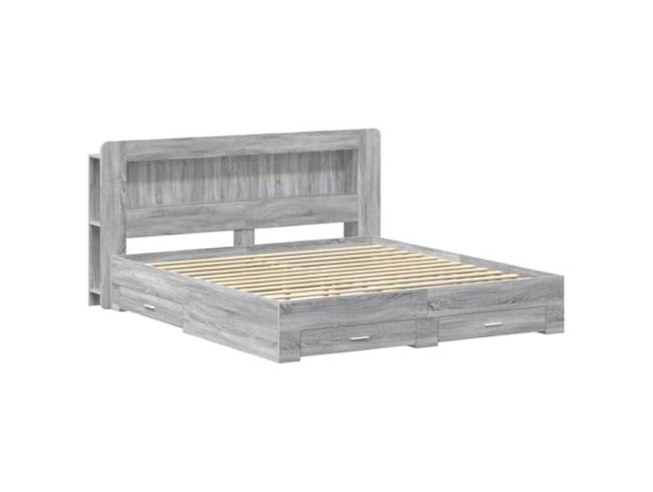 Keeushr Bettgestell mit Stauraum Grau Sonoma 200 x 200 cm Holzwerkstoff Kopfteil-Schrank, Schubladen, Ablageflächen, Holzwerkstoff, Grau Sonoma, 200 x 200 cm, einfache Montage