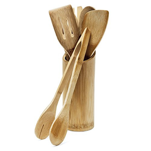 Relaxdays Keukengerei set 7-delig bamboe beige/bruin