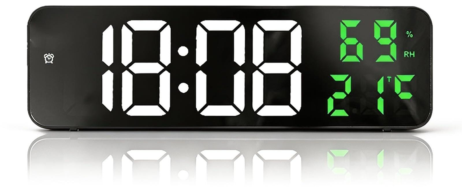 Dripio Digitale LED-wandklok met spiegeldisplay, wit/groen