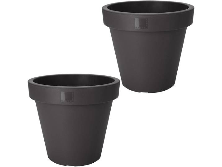 2er-Set Blumentopf rund, anthrazit, Pflanztopf aus 100% recyclebarem Kunststoff, Ø 30 cm