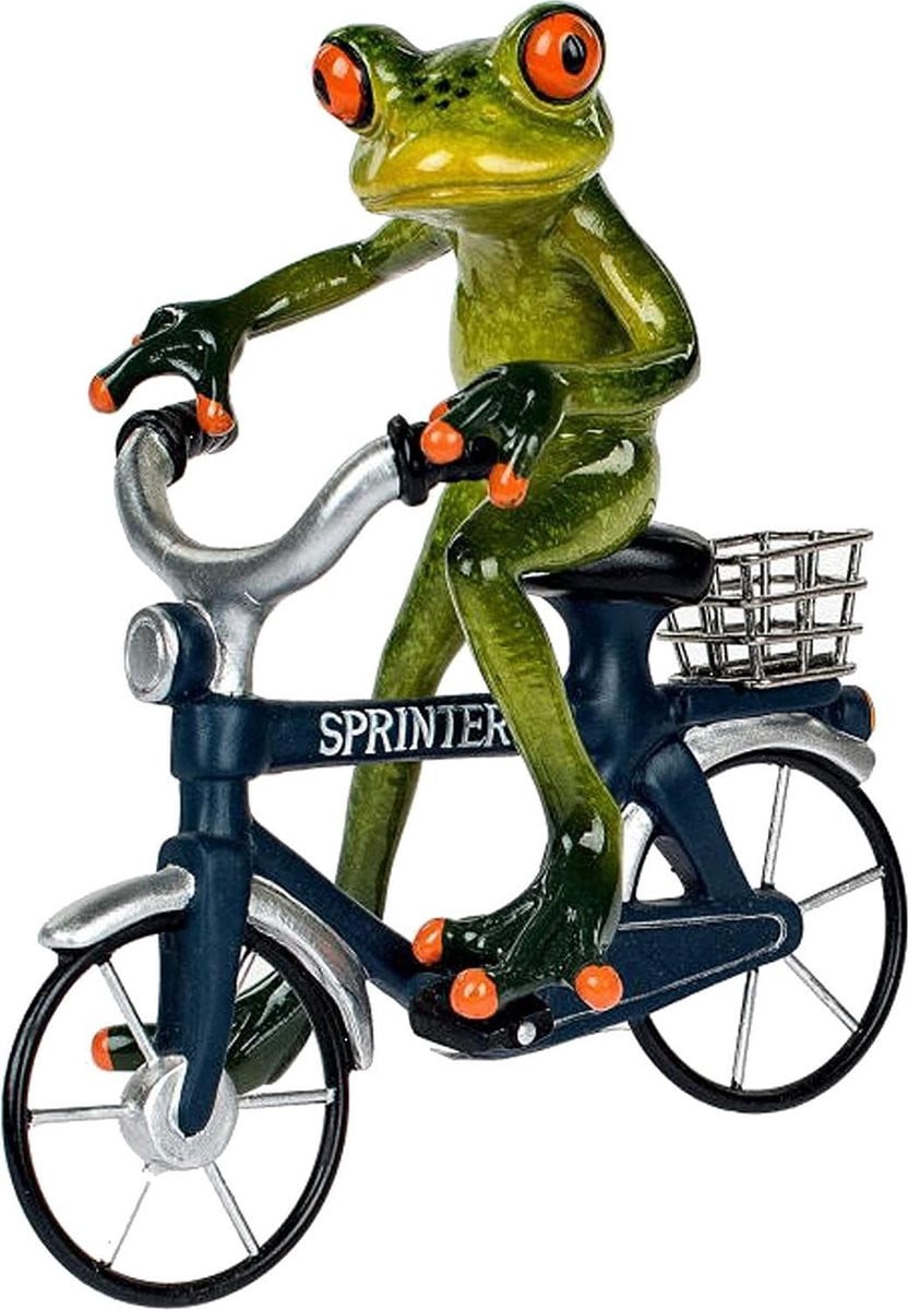 Kikker op fiets blauw decoratiefiguur voor op tafel