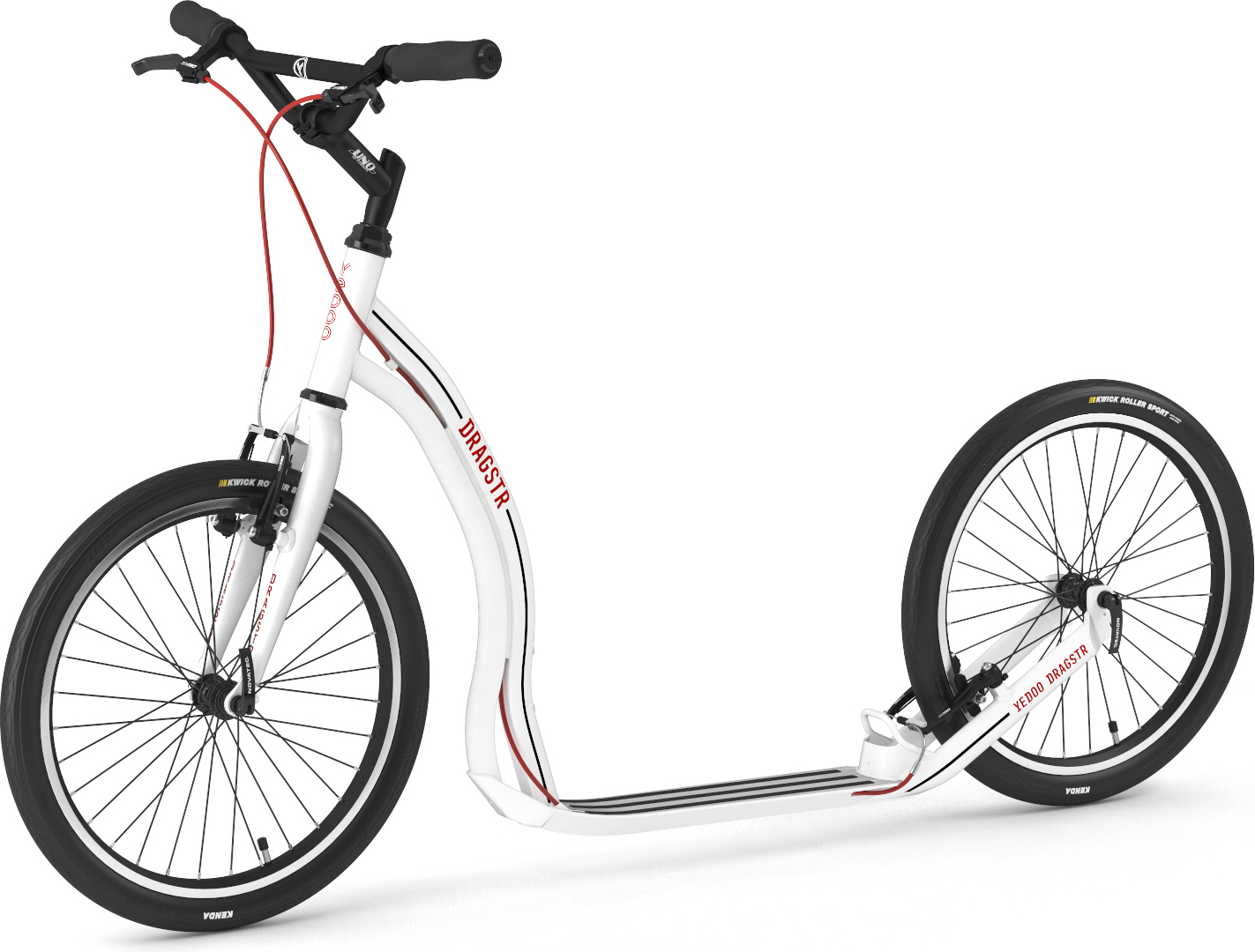 Yedoo Dragstr Sport Alloy Roller Scooter Tretroller - für Erwachsene und Teenager, bis 150 kg, mit Luftreifen 20/20 und verstellbarem Lenker Weiß
