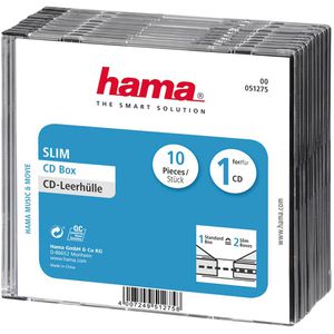 Hama CD-Hüllen 51275, 142 x 125 mm, Slim Case, transparent-schwarz, für je 1 Disc, 10 Stück