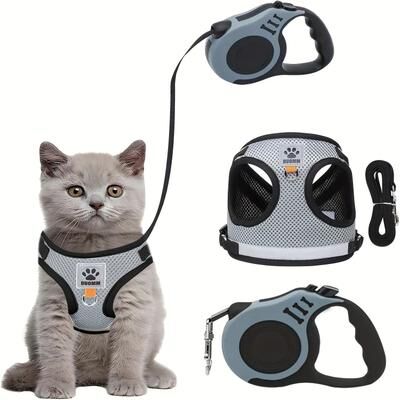 Uplift Essentials Reflective Air Mesh Escape Proof Cat Harness & Leash Set m