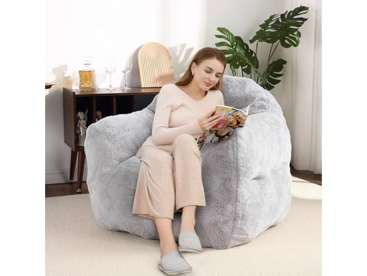 Riesiger Bohnensack-Sessel, Kunst-Kaninchenfell, Hochdichtem Schaumstoff Armlehnen,Ideal für Wohnzimmer, Schlafzimmer und WG; besonders weich und formstabil