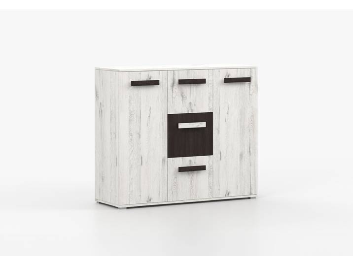Kommode VIVA 120 cm Craft Eiche Weiß Craft Eiche Weiß + Schwarze Norwegische Kiefer