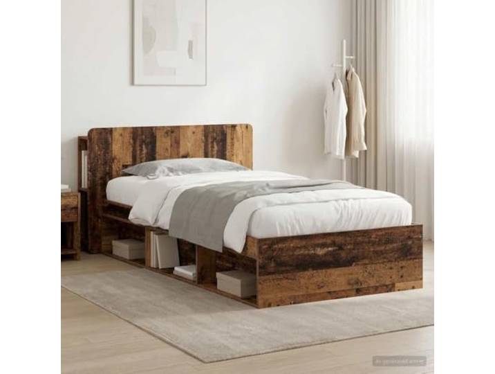 RJPLMFV Bettgestell mit Aufbewahrung, Holz, Antikholz, 75 x 190 cm Langlebiges Holz, Aufbewahrungsschubladen, stabile Latten, einfache Montage