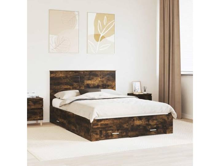 Aufbewahrungsbettgestell modern Geräucherte Eiche Holzwerkstoff 140 x 190 Bettrahmen Geräucherte Eiche 140 x 190 cm Holzwerkstoff mit Schubladen Stauraum Bettgestell Lattenrost Kopfteil