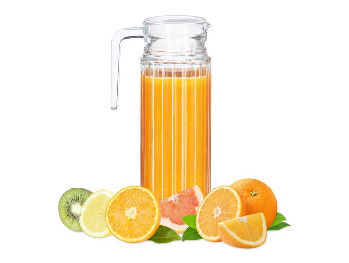 Carafe Avec Couvercle\, Cruche 1 Litre\, Pichet En Verre\, Jus\, Thé Glacé\, Avec Anse\, Filtre\, Transparent - Relaxdays