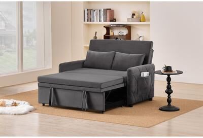 Loedds 51.2-Inch Velvet 3-in-1 Pull-Out Sofa Bed with 5-Position Backrest and Side Pocket