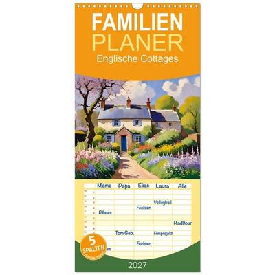 Familienplaner 2027 - Englische Cottages mit 5 Spalten (Wandkalender, 21 x 45 cm) CALVENDO