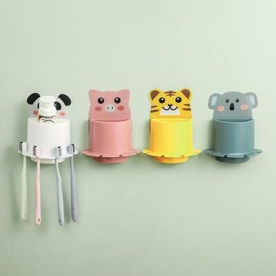 Everyday Crate Cute Cartoon Animal Wall Mounted Toothbrush Holder Shelf With Drainage Bathroom Organizer tiger